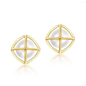 Stud -oorbellen Allnoel Solid 14K 585 Geel goud voor vrouwen 5 mm zoet water parel geometrie jubileumgeschenken fijne sieraden handgemaakt