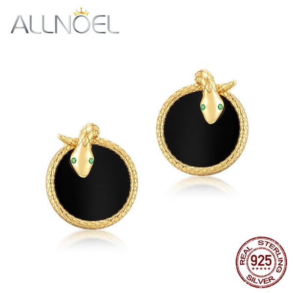 Boucles d'oreilles ALLNOEL solide 925 argent Sterling boucle d'oreille pour les femmes noir Onyx vert Nano Zircon serpent fiançailles bijoux fins cadeau