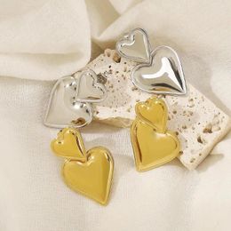 Boucles d'oreilles Alloy Double coeur Drop Sweet Corée de style coréen Design de mode Simple Slempe Jewelry Accessoires Girls