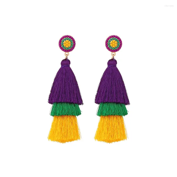 Boucles d'oreilles en alliage tricolore pour femmes, longues boucles d'oreilles, perles de riz, carnaval de la saint-Patrick, bijoux créatifs à la mode