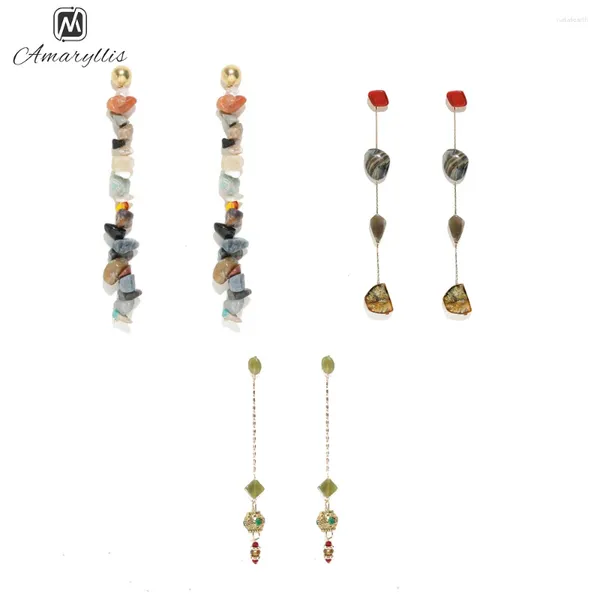 Boucles d'oreilles Amaiyllis Bohemia Stone Beads Déclaration pour les femmes longs pendentifs irréguliers postdarbantes à la main