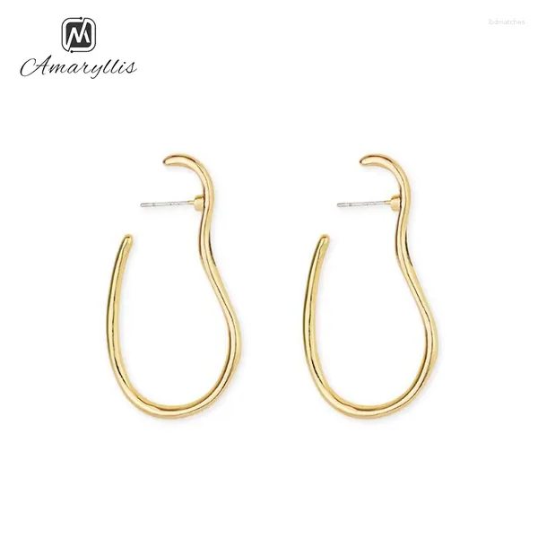 Amaiyllis – boucles d'oreilles géométriques en alliage Simple pour femmes, métal abstrait creux ovale S925, broche en argent couleur or