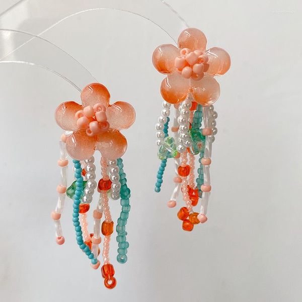 Pendientes de tachuelas Antiguas elegantes Peach Flower Tassel Atmósfera romántica Romantic