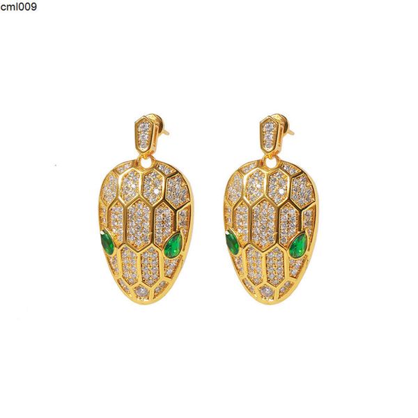 Pendientes y tachuelas Gold Luxury Snake Head Designer Marca de piedra verde Crystal Bling Diamond Shining Ear Rings Joyería de joyería