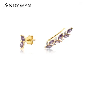 Boucles d'oreilles ANDYWEN 925 argent Sterling or violet lait pierres précieuses grimpeur boucle d'oreille Piercing irrégulier Pendientes Woemn bijoux de mode