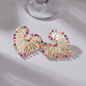 Boucles d'oreilles ANEEBAYH fait à la main coloré cristal Wrap acier inoxydable doré coeur feuille pour les femmes mode romantique bijoux cadeau