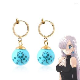 Stud -oorbellen Anime De zeven dodelijke zonden Elizabeth Liones Blue Sun Stars Moon Dange For Women Ear Clip Hangerse sieraden