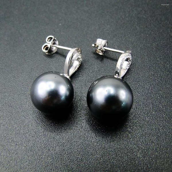 Pendientes de botón Pendientes de diseño antiguo Perla negra natural Joyería de plata esterlina 925 para mujeres