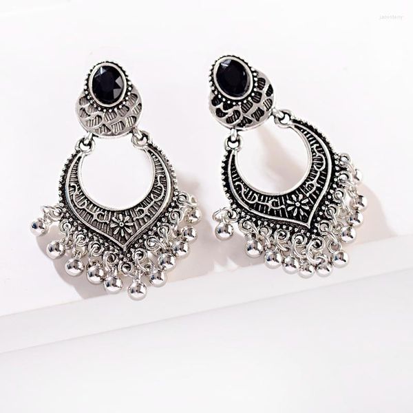 Boucles d'Oreilles Clou Antique Tibétain Argent Couleur Femme Style Bohème Glands Rond Tribal Ethnique