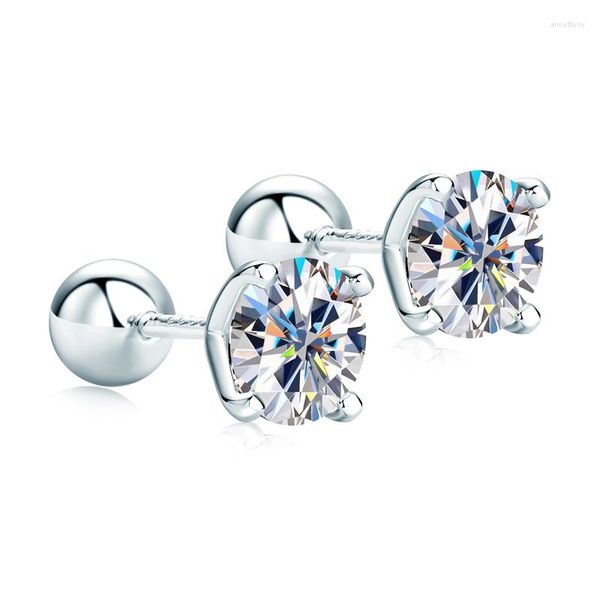 Pendientes de tuerca Anziw 2.0ctw D Color Moissanite Studs Original 925 Bola de plata tornillo trasero joyería para mujeres y hombres