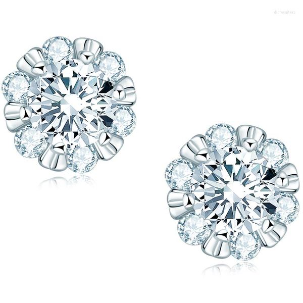 Boucles d'oreilles à tige Anziw 5mm ronde coupe D couleur Moissanite pour femmes filles en argent Sterling fleur bijoux cadeaux