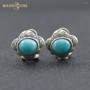 Stud -oorbellen Anzogems Vintange Natural Amazonite 925 Sterling Silver Gemstone Fine Jewelry For Women's Wife Clasp Ear studs