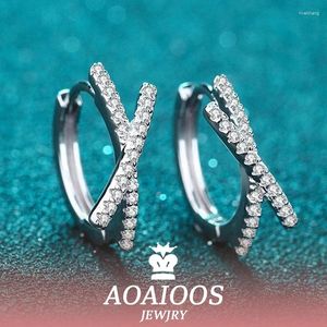 Stud -oorbellen Aoaios Totaal 0,28ct Real Moissanite voor vrouwen Cross Wedding Sparkling 925 Silver Simuled Diamond Hoop Earring