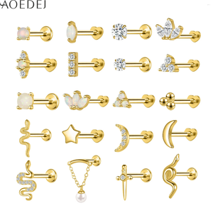 AOEDEJ – boucles d'oreilles en argent Sterling 925, 1 pièce, 16G, piercing de Cartilage à dos plat, couleur or, serpent, lune, bijoux