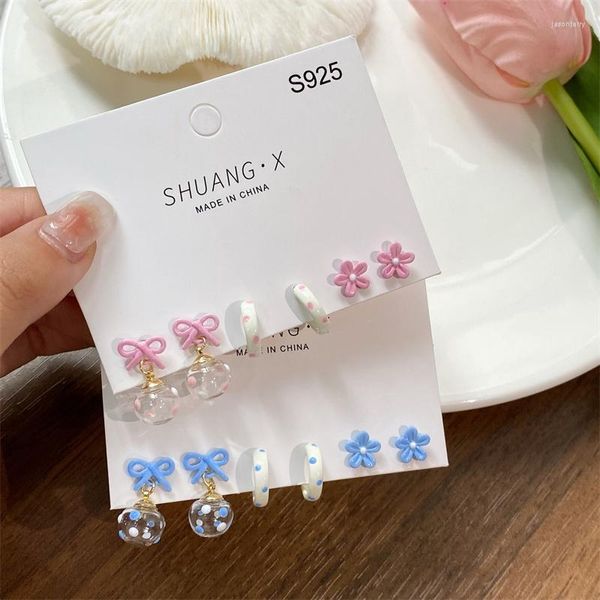 Boucles d'oreilles AOMU Simple rose bleu résine fleur à pois boule goutte irrégulière creux nœud papillon ensemble pour femmes bijoux