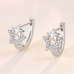 Boucles d'oreilles en argent 925, aiguille empilable, étoile ajourée, cristal Zircon à cinq branches, bijoux pour filles, nouvelle collection