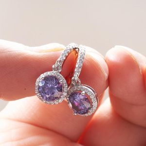 Stud -oorbellen Aankomst 925 SILVER1CT 2 Ronde Uitstekende Cut Pass Diamond Test Blue Purple Moissanite Drop Earring Fijne sieraden