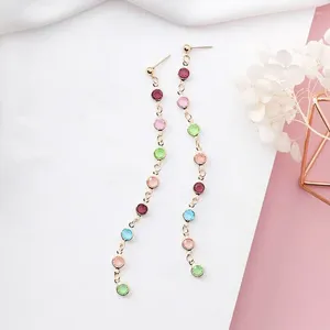 Boucles d'oreilles à clous pour femmes, couleur bonbon, perles de cristal, longues, simples, élégantes, Dangle, Boucle D'oreille, 2024