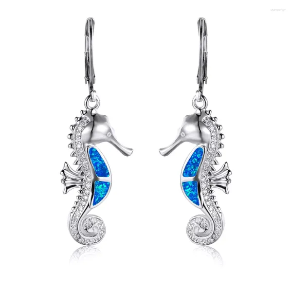Boucles d'oreilles Arrivée mignonnes bleu blanc feu Opale Sea Horse Oreille d'oreille