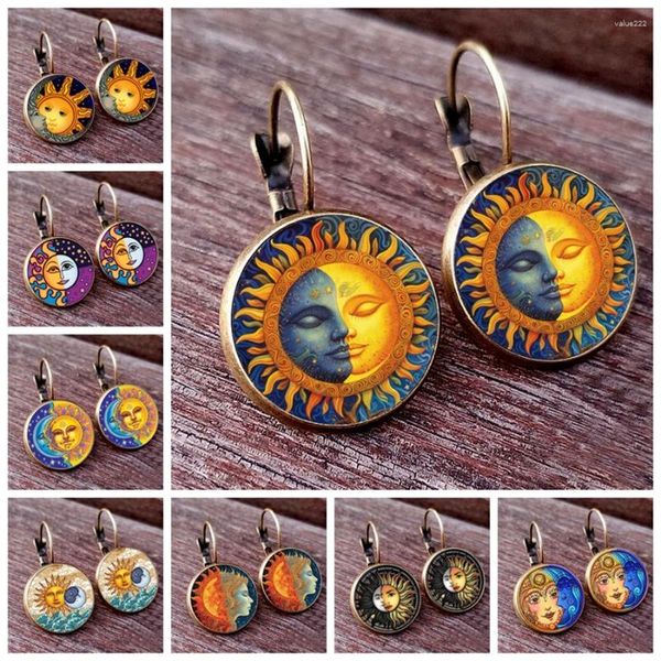 Pendientes de tuerca llegada moda sol Luna cara Dios cabujón de cristal joyería de mujer regalo de arte Punk