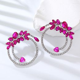 Boucles d'Oreilles Arrivée De Luxe Ronde Fuchsia Blanc Cristaux Pour Femmes Grands Bijoux D'oreille Élégants