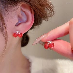 Boucles d'oreilles en résine végétale pour femmes, tendance, cerise rouge, petit, doux, vente en gros, bijoux féminins