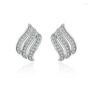 Boucles d'oreilles en argent Sterling 925 pour femmes, boucles d'oreilles simples ondulées, pavé de zircone cubique autrichien, bijoux