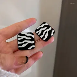 Oorknopjes Kunstleer Zwart-wit Zebra Streeppatroon Eenvoudig geometrisch ontwerp Vierkant Rond Sieraden Bijoux