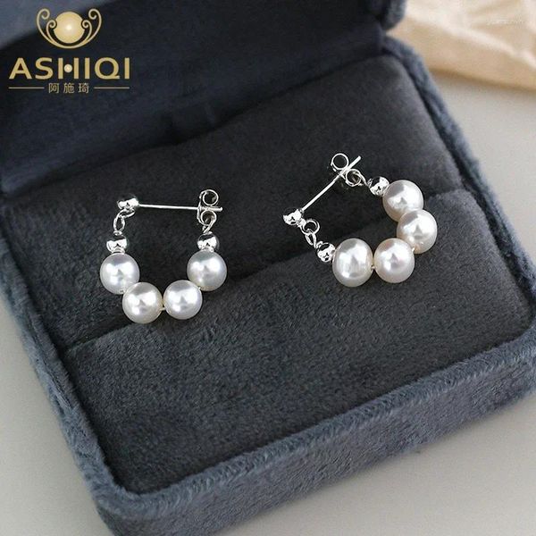 Pendientes ASHIQI de Plata de Ley 925 con perlas naturales de agua dulce, joyería de boda para mujer