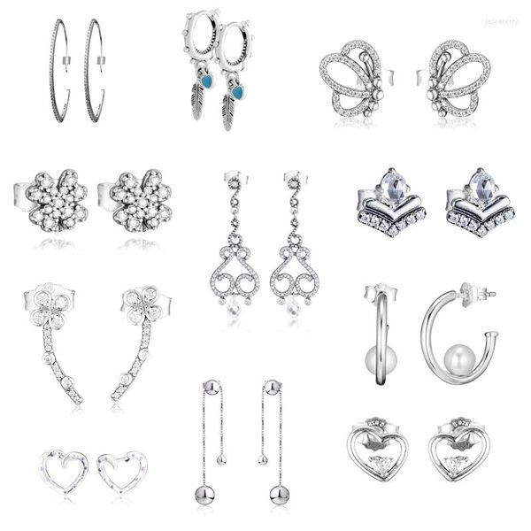 Boucles d'oreilles à clous asymétriques coeurs d'amour papillon S925 Original en argent Sterling pour les femmes bijoux de fête de mariage Brincos