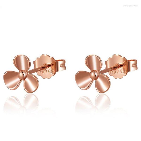 Pendientes de tuerca AU750, trébol de 18k, rosa auténtica, Piercing de oro macizo auténtico para mujer y niña, joya de oficina de lujo fina