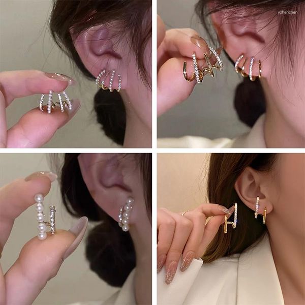 Boucles d'oreilles Austyn mode brillant griffe Zircon Imitation perle pour les femmes Style coréen oreille crochet bijoux géométrique broche
