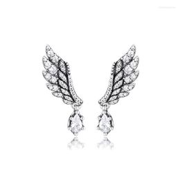 Stud -oorbellen Authentiek 925 Sterling Silver Bunging Angel Wing voor vrouwen Clear CZ Ear Brincos Originele sieraden Groothandel