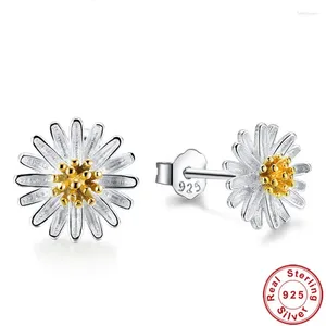 Boucles d'oreilles en argent Sterling 925 authentique, petite fleur marguerite pour femmes et filles, cadeau d'anniversaire pour enfants, bijoux 3574