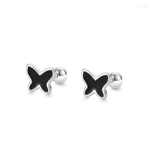 Stud -oorbellen Authentiek 925 Sterling Silver Earring Butterfly Black Glaze Turbuckles For Women Girl Wedding Party Sieraden Gift