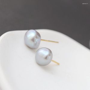 Pendientes de tuerca Auténticos pendientes de plata de ley 925, moda concisa, pendiente de perlas de agua dulce barroco Natural, regalo de joyería de fiesta femenina