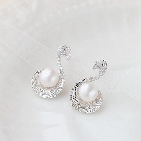 Pendientes de tuerca de Plata de Ley 925 auténtica para mujer, aretes con incrustaciones de perlas naturales de agua dulce, regalo de joyería fina para fiesta de boda