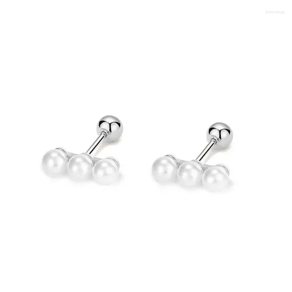 Pendientes de tuerca de Plata de Ley 925 auténtica, tensores laterales de perlas para mujer y niña, joyería para fiesta y boda, regalo