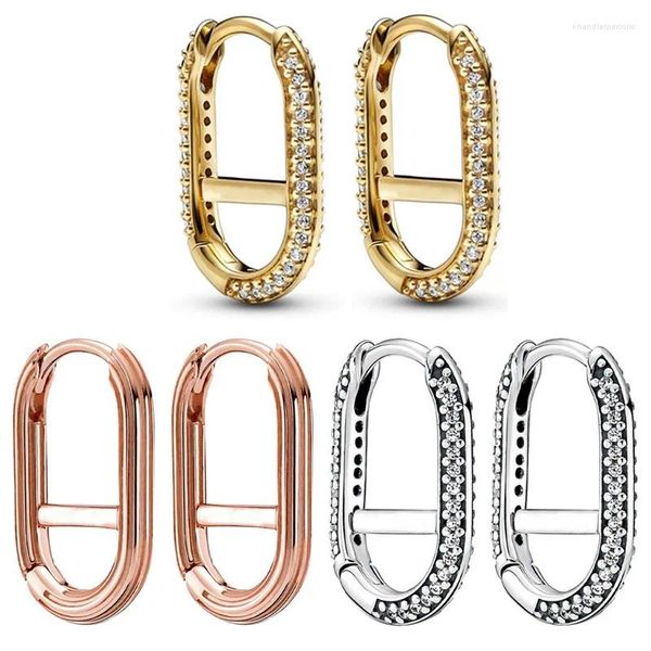 Boucles d'oreilles Stud Authentic 925 Silver Silver Bringle Rose Golden Shine Pave Me Lien avec Crystal for Women Gift Fashion Bijoux