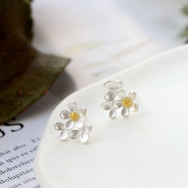 Pendientes de tuerca auténticos de Plata de Ley 925, pendientes breves creativos a la moda, pendientes de numerosas flores, joyería fina femenina, regalo