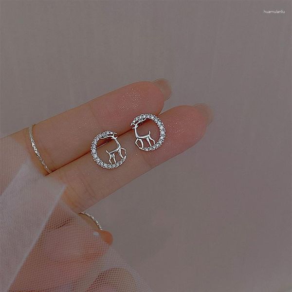 Boucles d'Oreilles Automne Et Hiver Mini Compact Zircone Cerf Argent 925 Aiguille Femelle INS Mignon