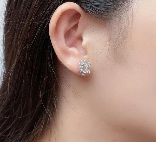 Boucles d'oreilles AXIVY 925 en argent Sterling plume de pie Moissanite pierre mode personnalité bijoux incrustés de 1.0CT pour les femmes