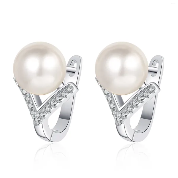 Pendientes de semental AZ795-E LEFEI Fashion Diamond-Diamond Set Moissanite Letter V Pearl For Charm Women 925 Partido de plata