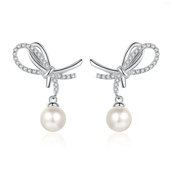 Pendientes AZ830-E Lefei moda diamante engastado fino moissanita Bowknot pendiente de perla encanto mujeres 925 fiesta de plata elegante regalo de joyería