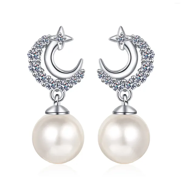 Pendientes de tuerca AZ880-E Lefei, conjunto de diamantes a la moda, moissanita fina, Luna C, abalorios de perlas para mujer, regalo de joyería elegante para fiesta de plata 925