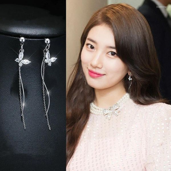 Pendientes de tuerca Bae Suzy misma mariposa mujer Simple borla larga temperamento coreano elegante alta calidad