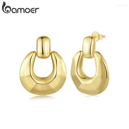 Pendientes de tuerca Bamoer 18K chapado en oro Metal declaración Retro para mujer fiesta 925 joyería de moda de plata