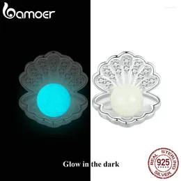 Pendientes BAMOER de Plata de Ley 925, concha de perla nocturna, piedra luminosa, joyería hipoalergénica que brilla en la oscuridad