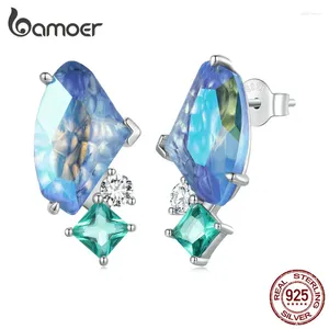 Boucles d'oreilles Bamoer en argent Sterling 925, pierres précieuses irisées, pendentif carré en Zircon vert menthe pour femmes, bijoux fins