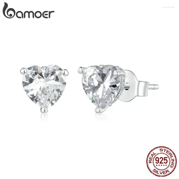 Bamoer – boucles d'oreilles en argent Sterling 925, cœur scintillant, Zircon, Simple, petit amour pour femmes, bijoux fins, BSE853